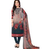 Women's  Grey & Red Synthetic Printed Unstitch Dress Material with Dupatta