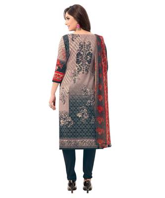 Women's  Grey & Red Synthetic Printed Unstitch Dress Material with Dupatta 2