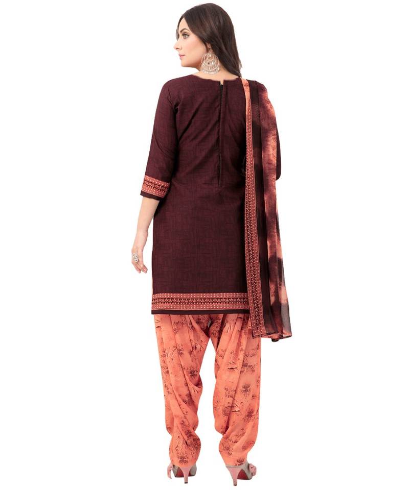 Peach Woven Design Silk blend Dress Material With Dupatta