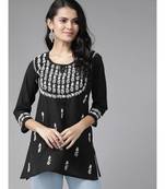 Ada Hand Embroidered Black Cotton Lucknow Chikankari Women Short kurti - A911118