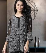 Hand Embroidered Black Georgette Lucknow Chikan Women Short Kurti