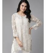 Ada Hand Embroidered Grey Georgette Lucknow Chikankari Indian Women Short Kurti - A911124