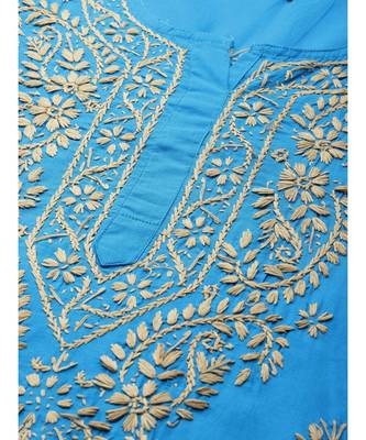 Ada Hand Embroidered Blue Cotton Lucknowi Chikankari Women Short Top - A250542 4