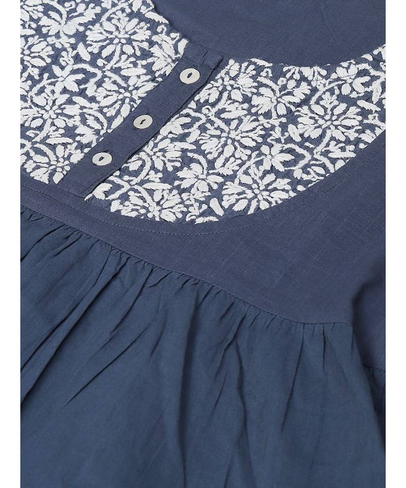 Ada Hand Embroidered Blue Cotton Lucknow Chikan Women Top - A911110