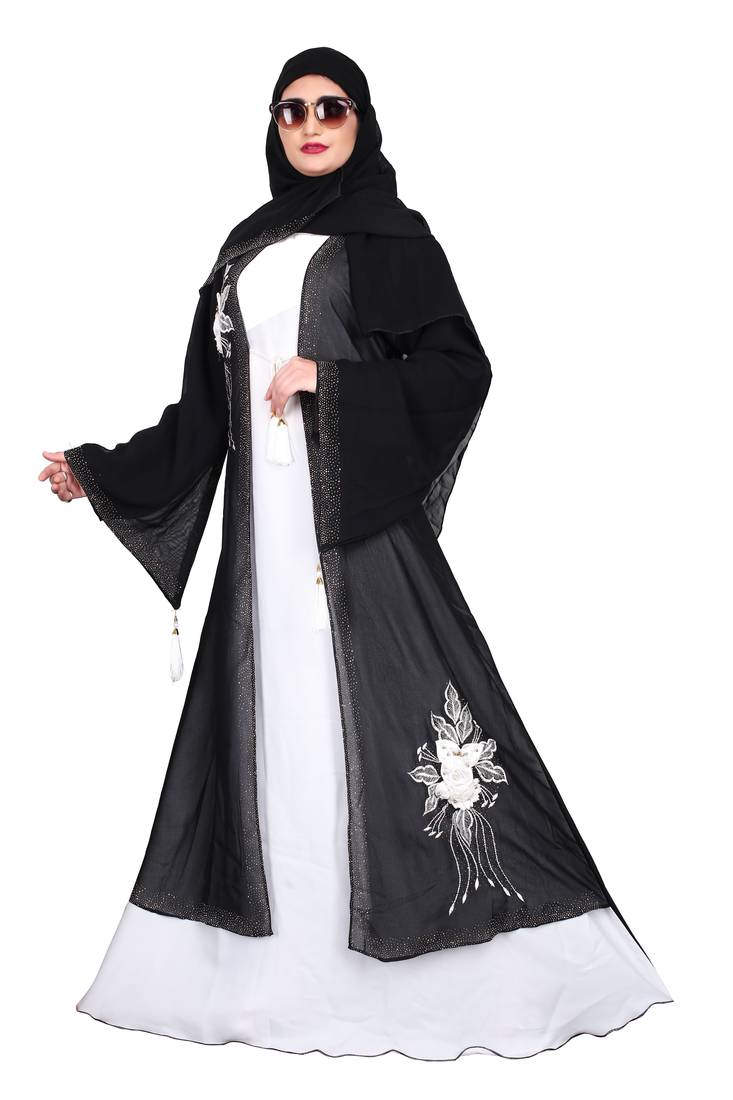 Khadija fashion, for women Simple & sober flowers design burqa, lite weight premium quality nida fabric with dupatta.