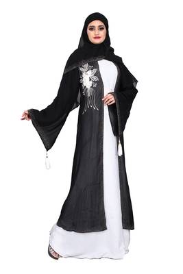 Khadija fashion, for women Simple & sober flowers design burqa, lite weight premium quality nida fabric with dupatta. 4