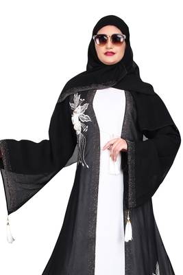 Khadija fashion, for women Simple & sober flowers design burqa, lite weight premium quality nida fabric with dupatta. 5