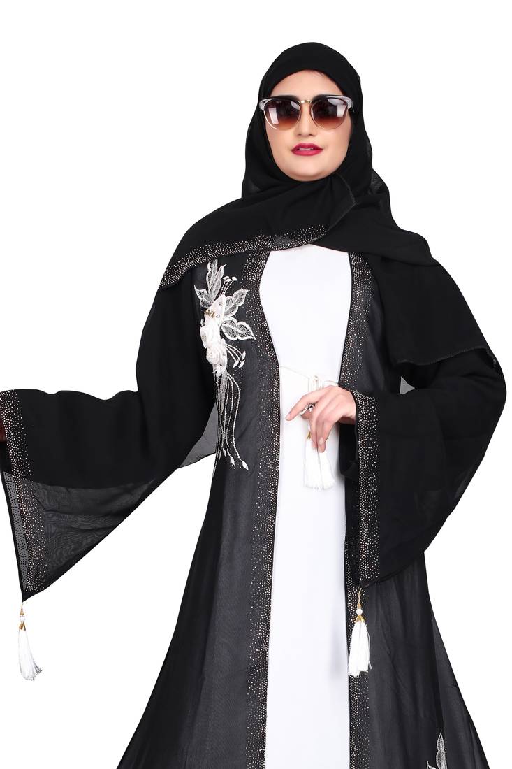 Khadija fashion, for women Simple & sober flowers design burqa, lite weight premium quality nida fabric with dupatta.