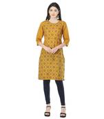 Mustard printed cotton kurtis