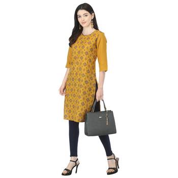 Mustard printed cotton kurtis 5