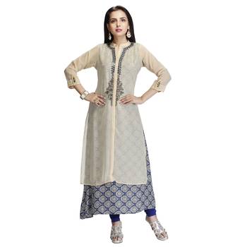 Cream embroidered georgette kurtis 1