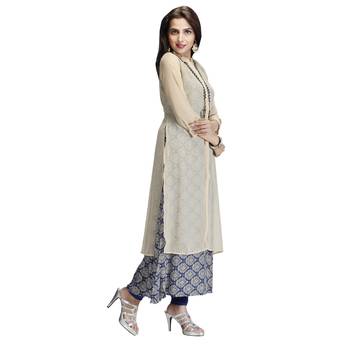 Cream embroidered georgette kurtis 4