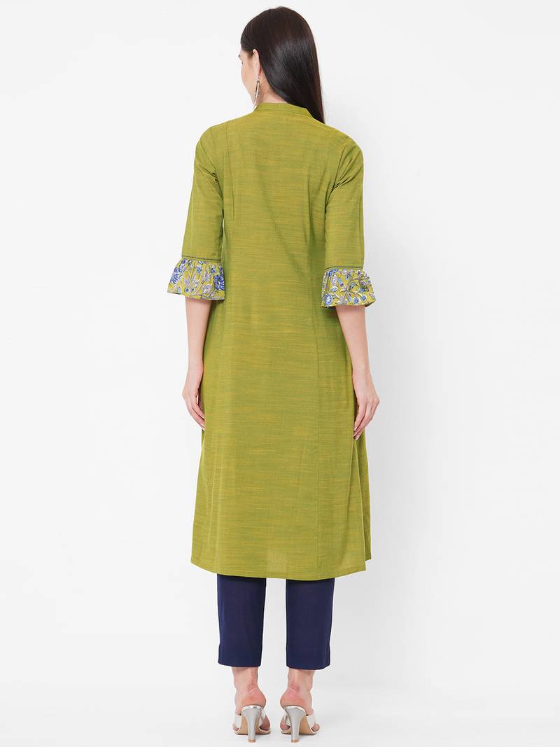 Cotton rayon and cotton print kurta with gathering