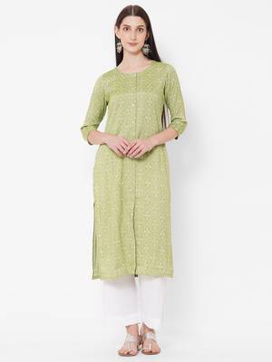 Straight fit rayon bandhani print kurta 1