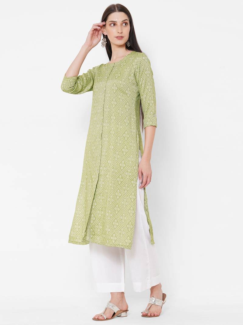 Straight fit rayon bandhani print kurta