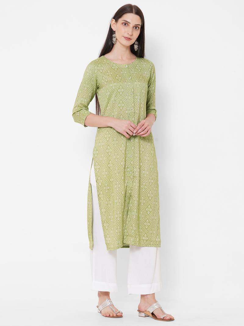 Straight fit rayon bandhani print kurta