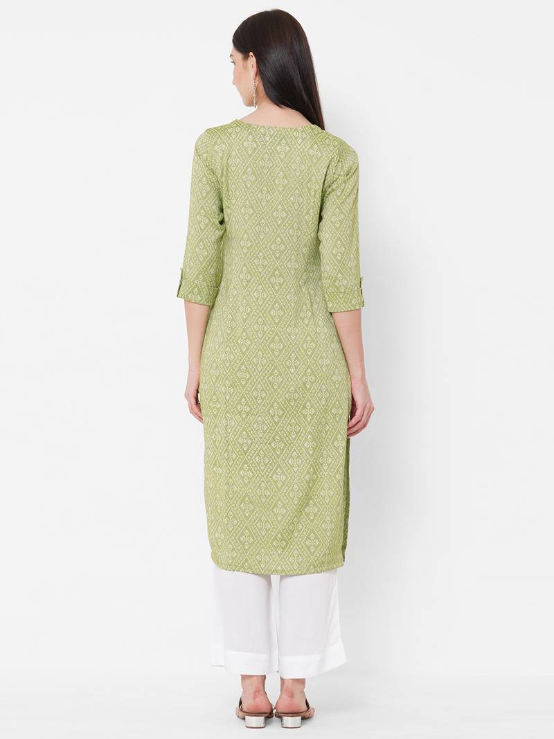 Straight fit rayon bandhani print kurta