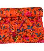 Indian Handmade Bird print Orange Color Cotton Kantha Quilt