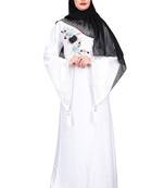 Khadija fashion,Women's white nida fabric very beautiful multi color's flowers worked burqa with scarf.