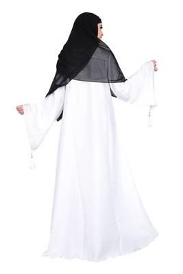 Khadija fashion,Women's white nida fabric very beautiful multi color's flowers worked burqa with scarf. 2