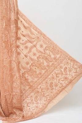 Badami Color Tussar Silk Lucknowi Chikankari Saree 2