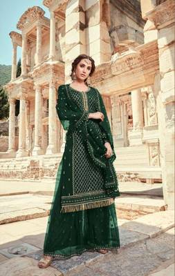 Designer Green Faux Georgette with Embroidery Work sharara Suit 1