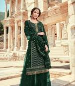 Designer Green Faux Georgette with Embroidery Work sharara Suit