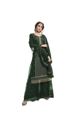 Designer Green Faux Georgette with Embroidery Work sharara Suit 3
