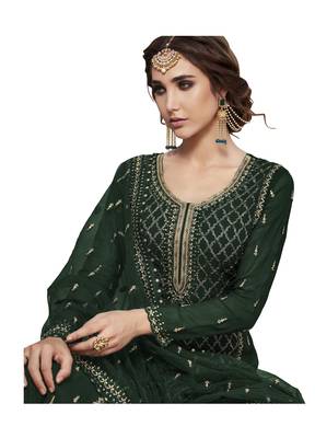 Designer Green Faux Georgette with Embroidery Work sharara Suit 4