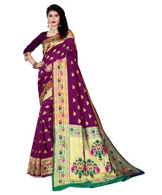 purple woven silk blend  saree with blouse 1