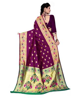 purple woven silk blend  saree with blouse 2