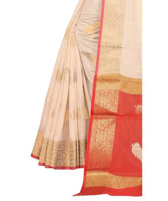 Cream woven cotton saree with blouse 3