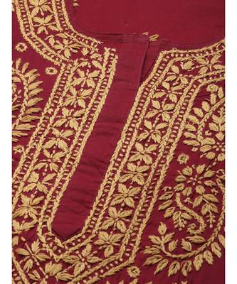 Ada Women's Hand Embroidered Maroon Straight Cotton Lucknowi Chikankari Kurta - A188266 4