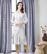 Women'S Hand Embroidered White Straight Cotton Lucknow Chikankari Kurta