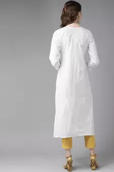 Women'S Hand Embroidered White Straight Cotton Lucknow Chikankari Kurta