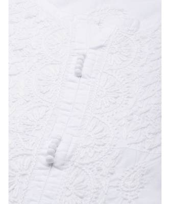 Women'S Hand Embroidered White Straight Cotton Lucknow Chikankari Kurta 5