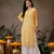 Women'S Hand Embroidered Yellow Georgette Lucknow Chikankari Straight Kurta With Slip