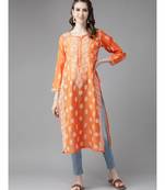 Ada Hand Embroidered Orange Chanderi Lucknow Chikankari Women Kurta - A411177