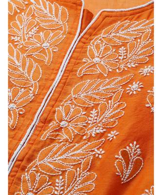 Ada Hand Embroidered Orange Chanderi Lucknow Chikankari Women Kurta - A411177 5