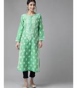Hand Embroidered Green Chanderi Lucknow Chikankari Women Kurta