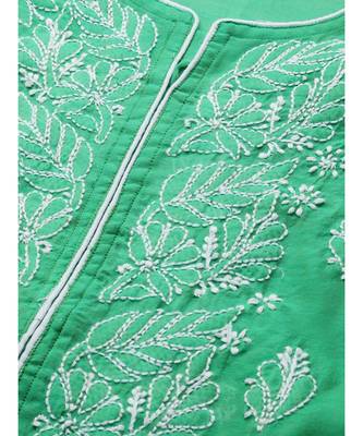 Hand Embroidered Green Chanderi Lucknow Chikankari Women Kurta 5