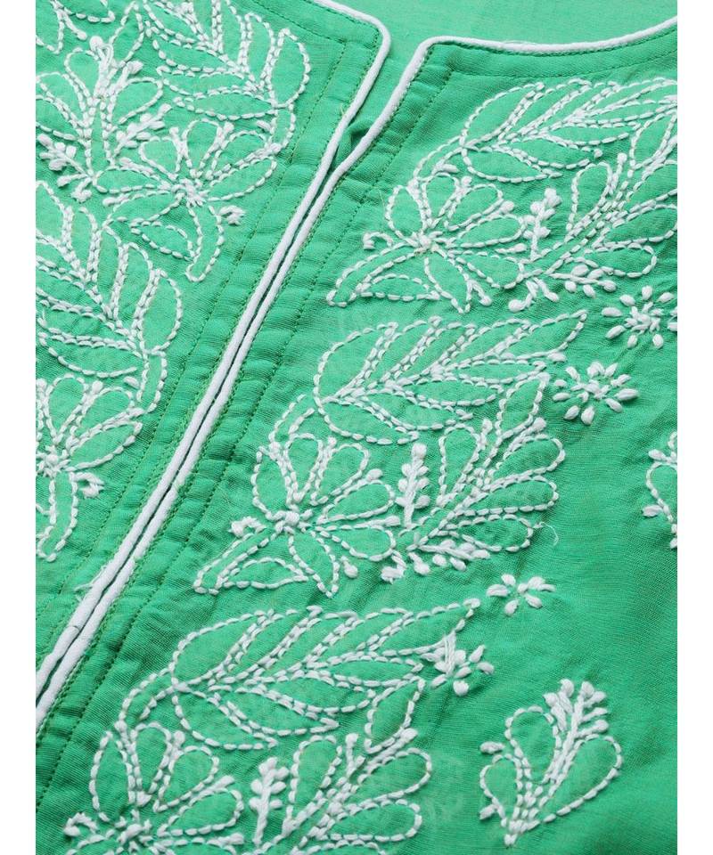 Hand Embroidered Green Chanderi Lucknow Chikankari Women Kurta