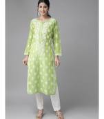 Ada Hand Embroidered Green Chanderi Lucknow Chikankari Women Kurta - A411174