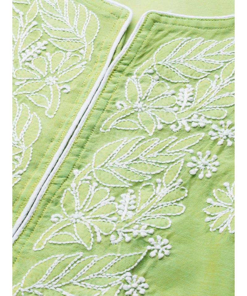 Ada Hand Embroidered Green Chanderi Lucknow Chikankari Women Kurta - A411174