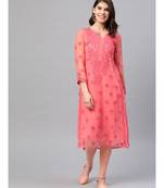 Hand Embroidered Peach Georgette Trendy Lucknowi Chikankari Women Kurta With Slip