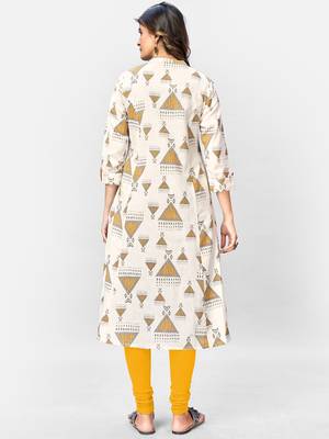 Women's Printed A-Line Cotton Off White Kurta 2