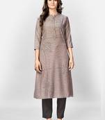 Women's Solid & Hand Work Straight Rayon Grey Kurta