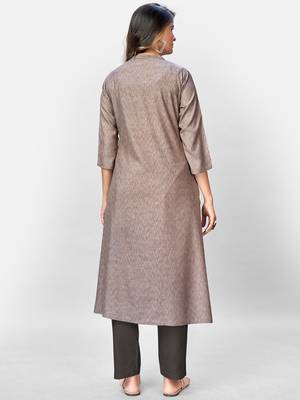 Women's Solid & Hand Work Straight Rayon Grey Kurta 2