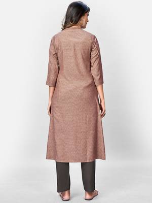 Women's Solid & Hand Work Straight Rayon Brown Kurta 2
