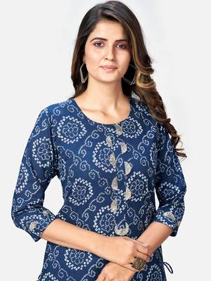 Women's Bandhani Printed & Gota Patti Work Straight Cotton Blue Kurta 5